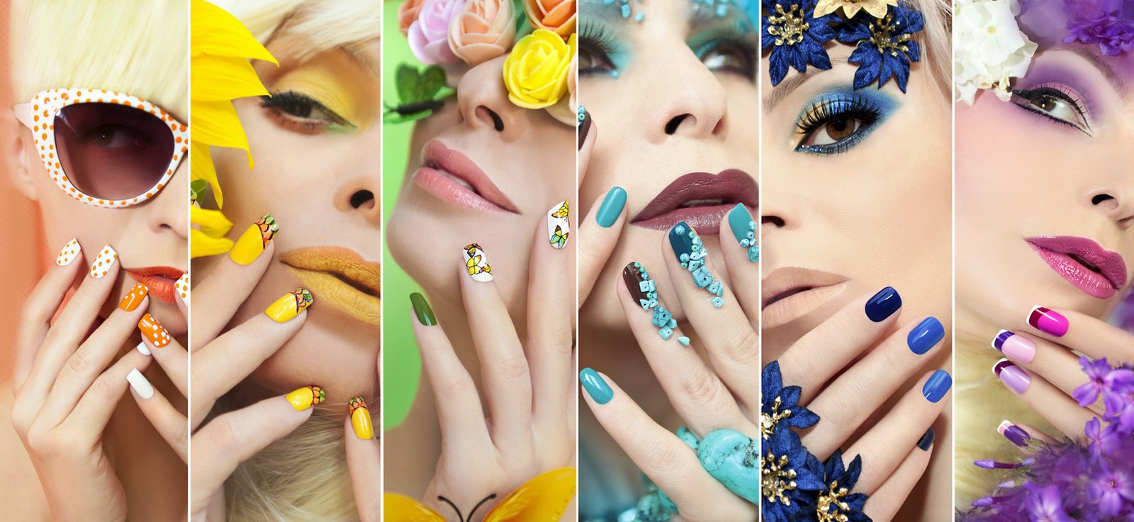 Models displaying various wholesale press-on nail collections.