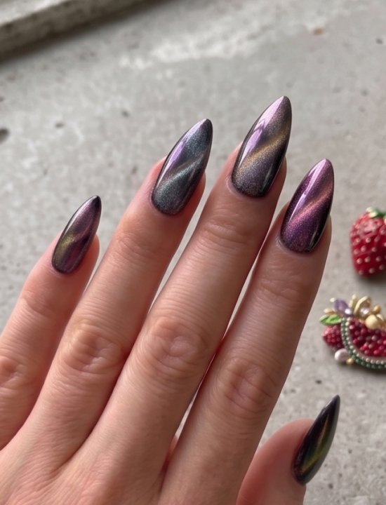 Lavara magnetic cat eye press-on nails design