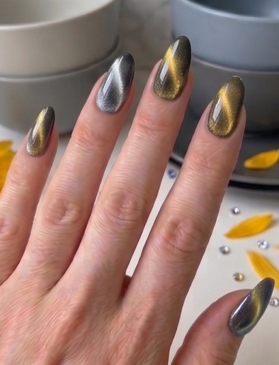 Lavara cat eye almond press-on nails close up