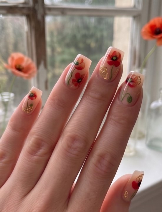 Lavara hand painted floral press-on nails design