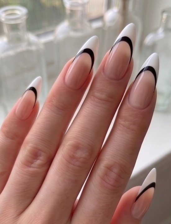 Lavara white french tip press-on nails close up