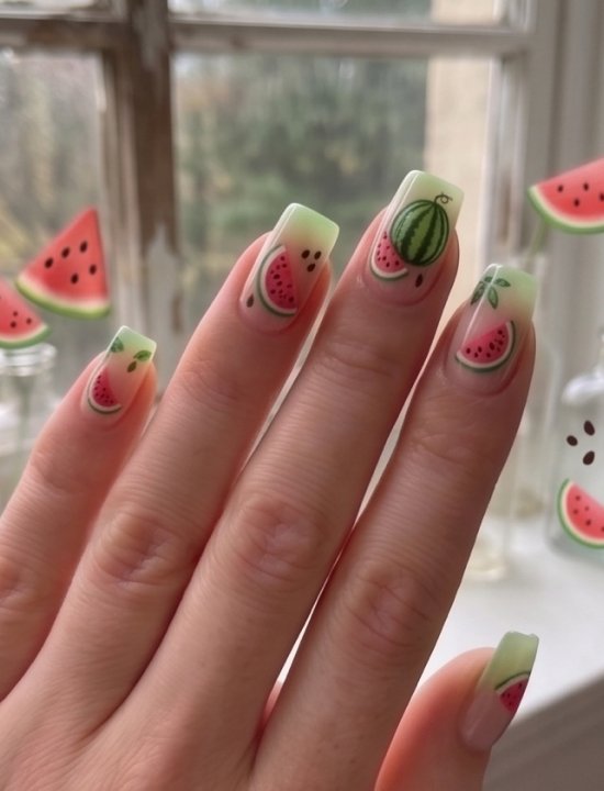 Lavara summer fruit press-on nails design