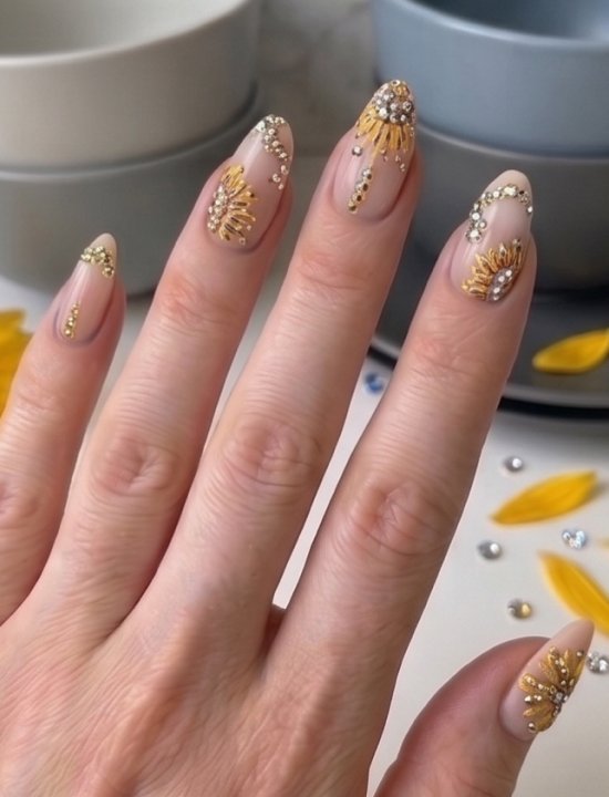 Lavara glossy rhinestone almond press-on nails